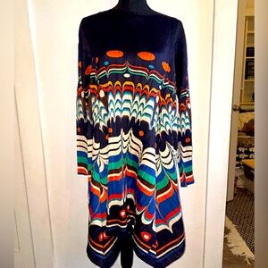 Issey Miyake/Pleats Please vintage OS brown and white long sleeve dress.